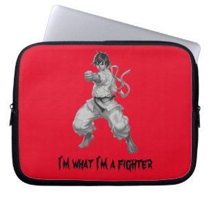 Cute black white fighter boy laptop sleeve