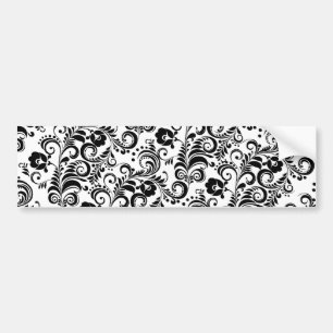 Cute black white floral background design bumper sticker