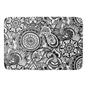 Cute black white floral paisley bath mat