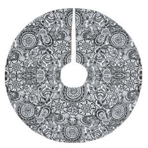 Cute black white floral paisley brushed polyester tree skirt