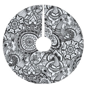 Cute black white floral paisley brushed polyester tree skirt