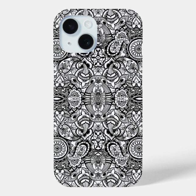 Cute black white floral paisley Case-Mate iPhone case (Back)