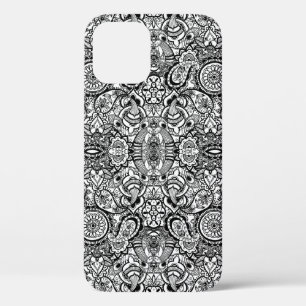 Cute black white floral paisley iPhone 12 case