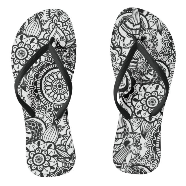 Cute black white floral paisley flip flops (Footbed)