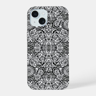 Cute black white floral paisley iPhone 15 case