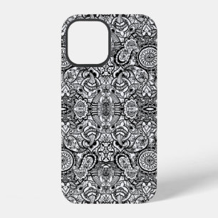 Cute black white floral paisley iPhone 12 case