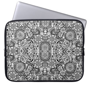 Cute black white floral paisley laptop sleeve