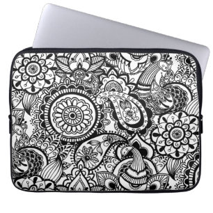 Cute black white floral paisley laptop sleeve