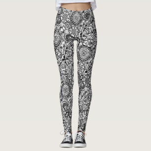 Cute black white floral paisley leggings