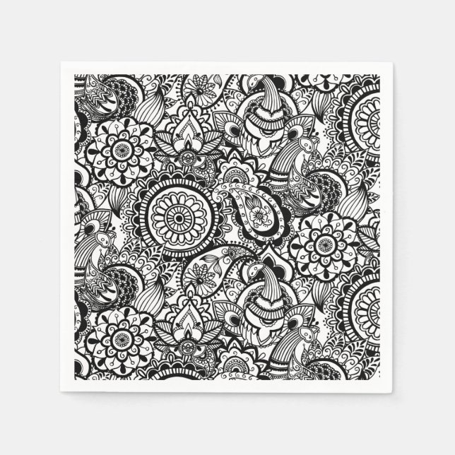 Cute black white floral paisley napkin (Front)