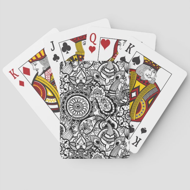 Cute black white floral paisley playing cards (Back)