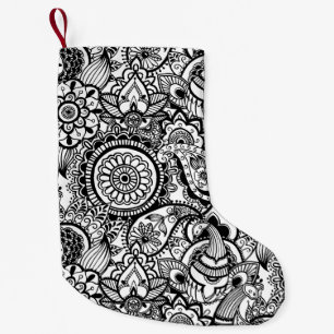 Cute black white floral paisley small christmas stocking