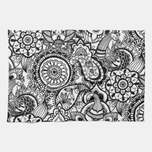 Cute black white floral paisley tea towel