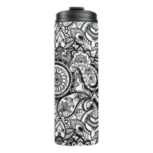 Cute black white floral paisley thermal tumbler