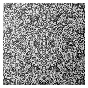 Cute black white floral paisley tile