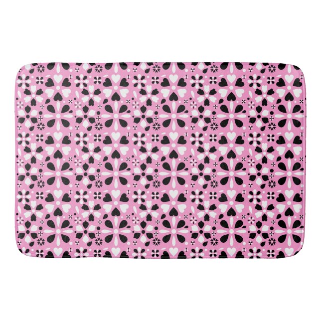 Cute black white flowers bath mat (Front)