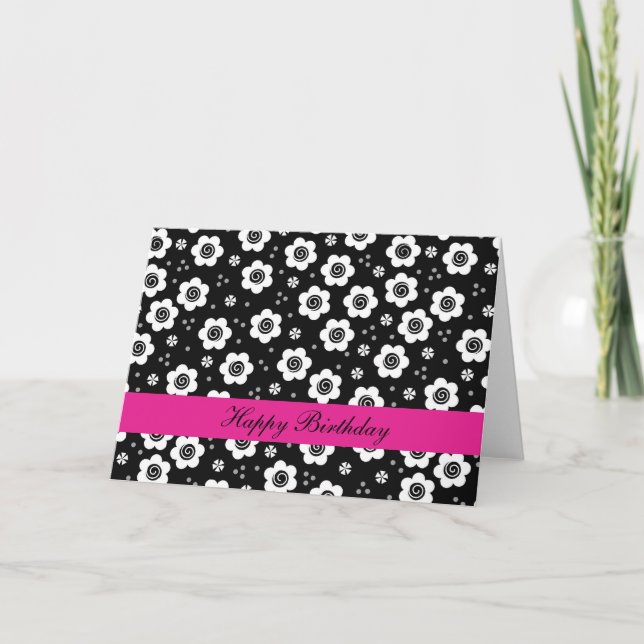 Cute black white flowers Birthday Card (Front)