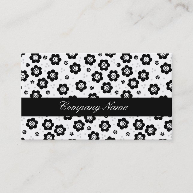 Cute black white flowers Business Card (Front)