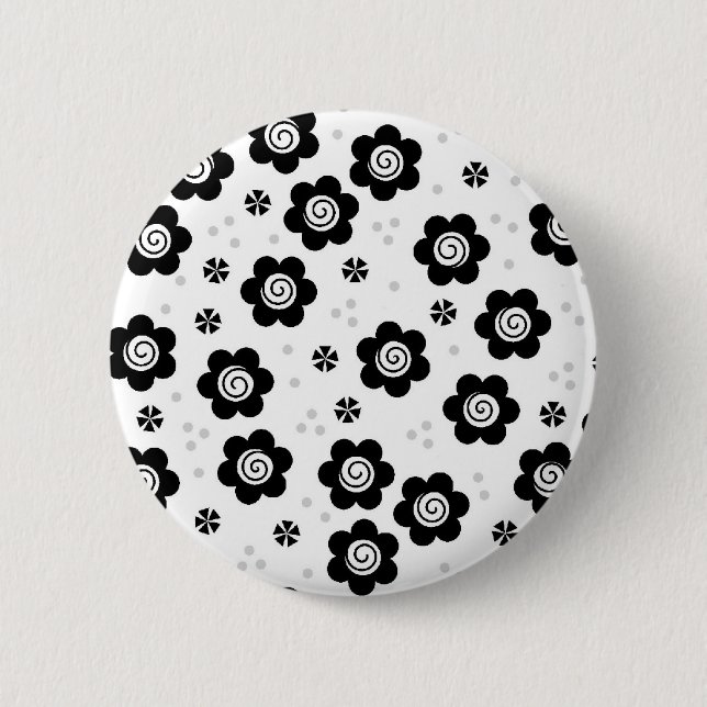 Cute black white flowers Button (Front)