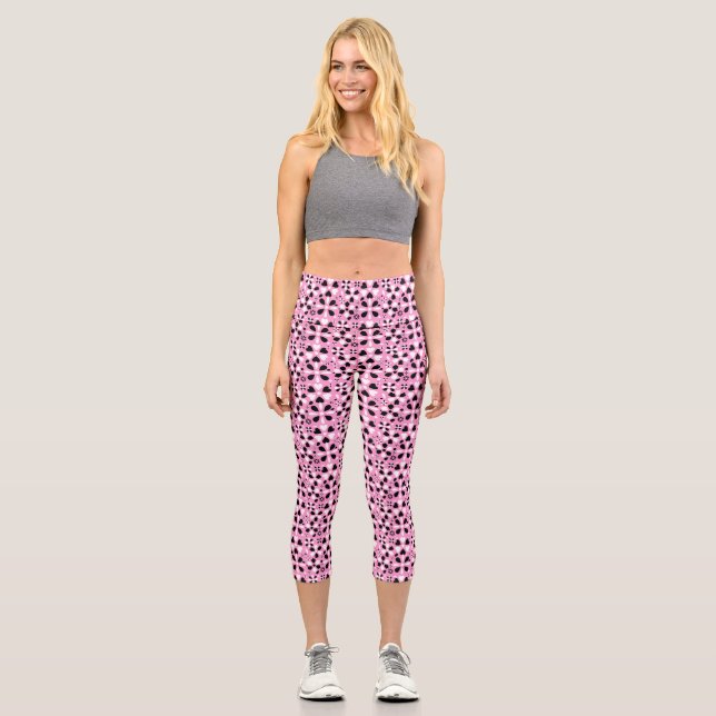 Cute black white flowers capri leggings (Front)