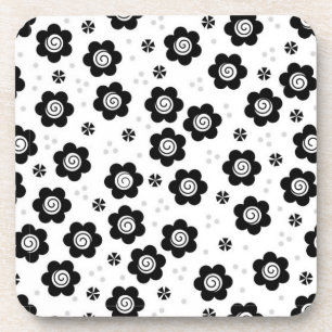 Cute black white flowers Cork Coaster