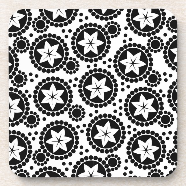 Cute black white flowers Cork Coaster (Front)