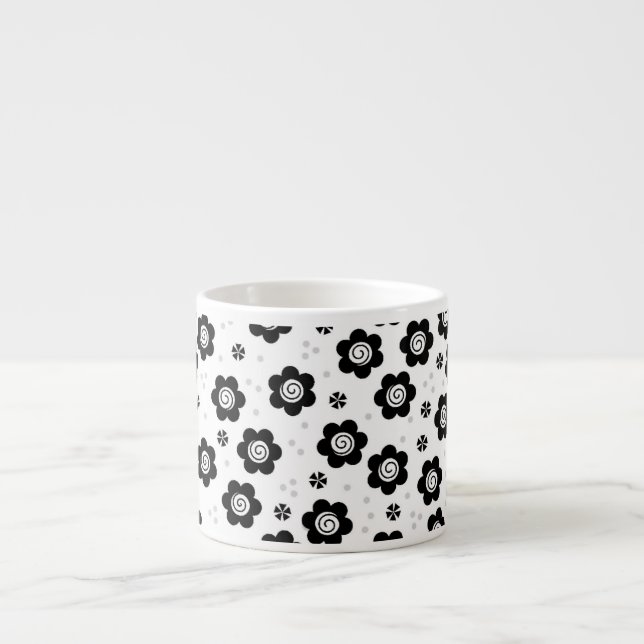 Cute black white flowers Espresso Mug (Front)