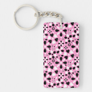 Cute black white flowers key ring