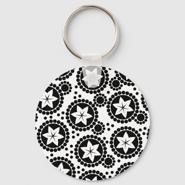 Cute black white flowers Keychain (Front)