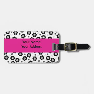 Cute black white flowers Luggage Tag