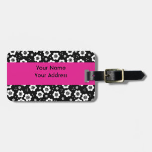 Cute black white flowers Luggage Tag