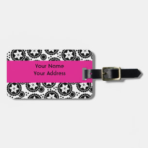 Cute black white flowers Luggage Tag
