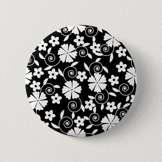 Cute black white flowers pattern bath towel set 6 cm round badge (Front)