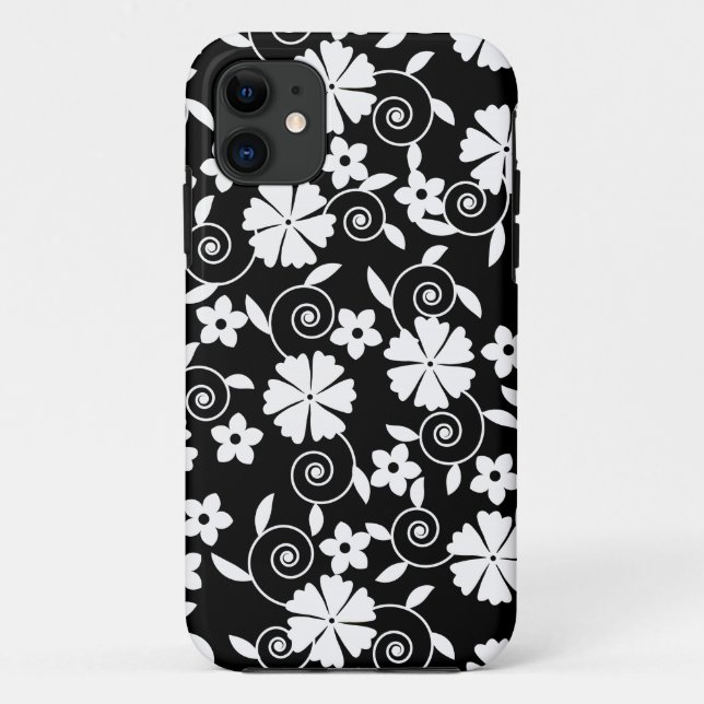 Cute black white flowers pattern Case-Mate iPhone case (Back)