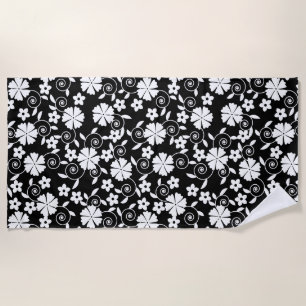 Cute black white flowers pattern LifeProof iPhone Beach Towel