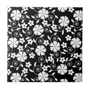 Cute black white flowers pattern tile