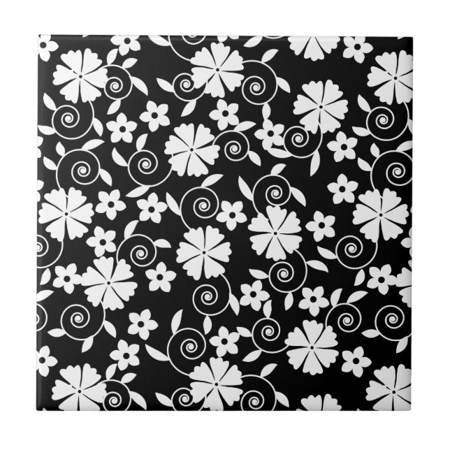 Cute black white flowers pattern tile (Front)