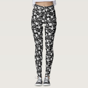 Cute black white flowers patterns leggings