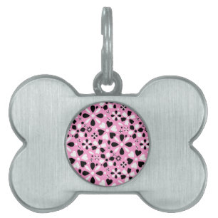 Cute black white flowers pet ID tag