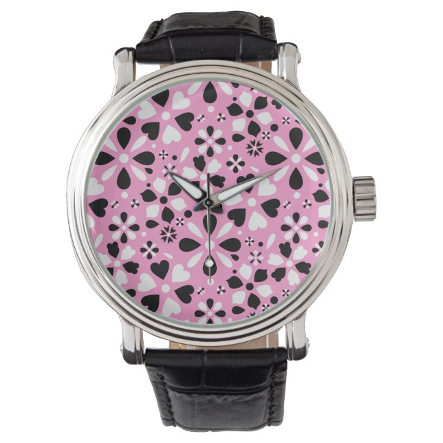 Cute black white flowers watch (Front)