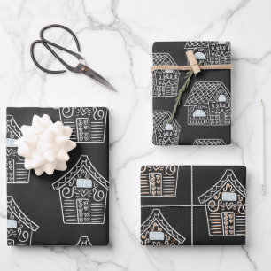 Cute Black White GingerBread House Christmas Gift Wrapping Paper Sheet