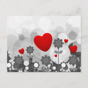 Cute Black/White/Grey Flowers w/Big Red Heart Postcard