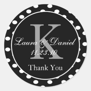 Cute Black White Grey Polka Dots Monogram Favour Classic Round Sticker