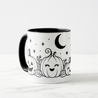 Cute Black & White Halloween Pumpkin Mug
