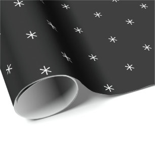 Cute black & white hand drawn stars snowflakes wrapping paper