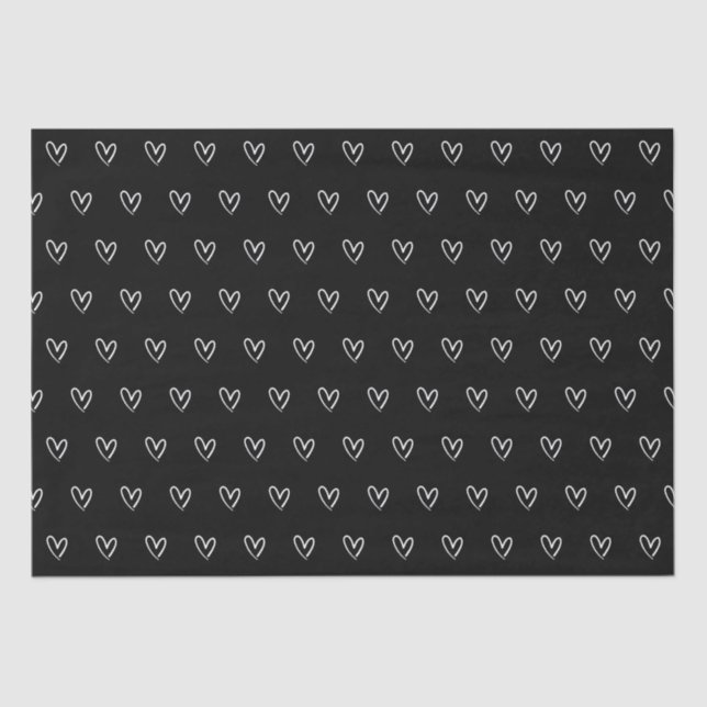Cute Black White Heart Valentines Day Pattern   Tissue Paper (Front)