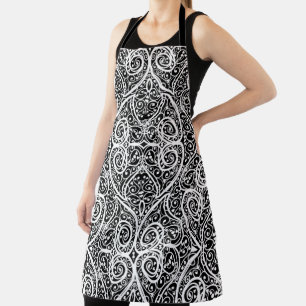 Cute black white hearts love background design lon apron