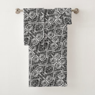 Cute black white hearts love background design lon bath towel set