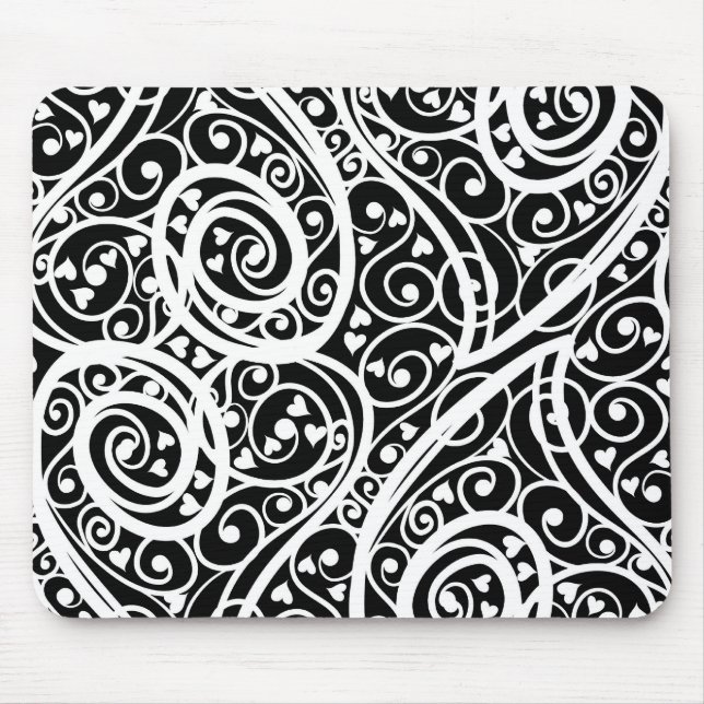 Cute black white hearts love background design lon mouse mat (Front)