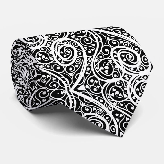 Cute black white hearts love background design lon tie (Rolled)